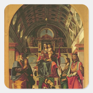 Madonna und Kind mit Heiligen, 1499 Quadratischer Aufkleber