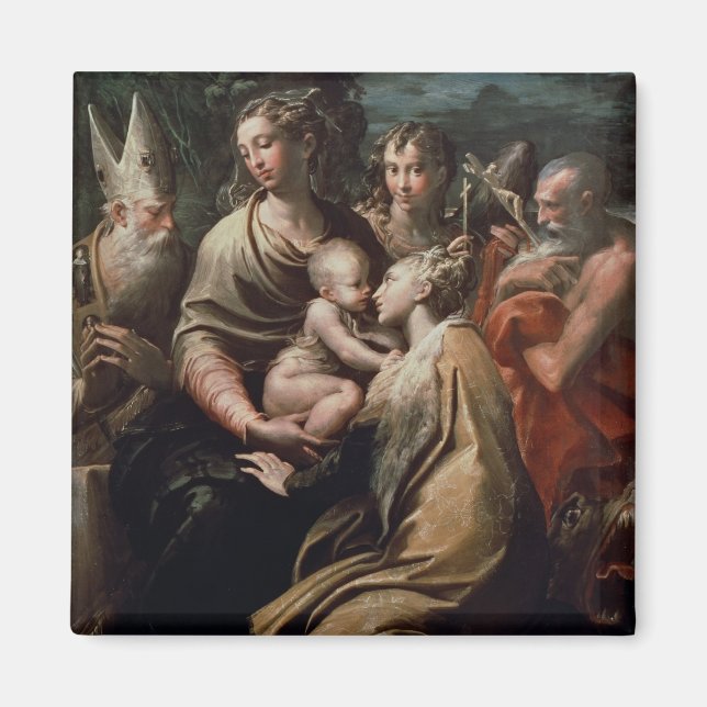 Madonna und Kind mit Heiligen, c.1529 (Öl auf Sche Magnet (Vorne)