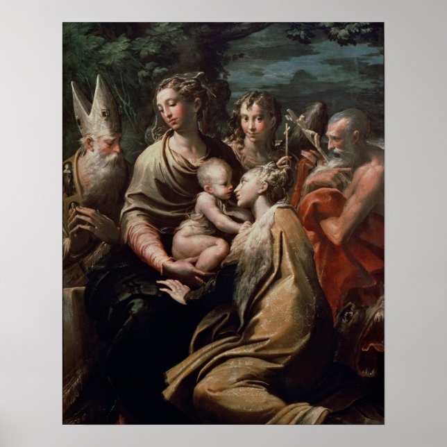 Madonna und Kind mit Heiligen, c.1529 (Öl auf Sche Poster (Vorne)