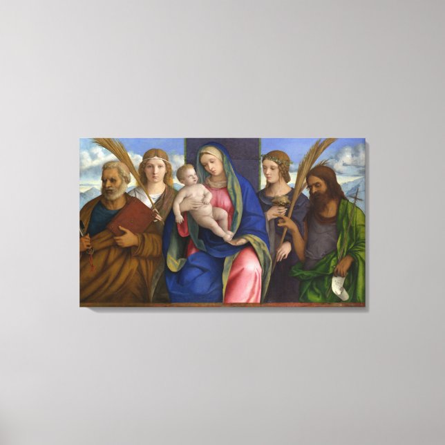 Madonna und Kind mit Heiligen Leinwanddruck (Vorderseite)