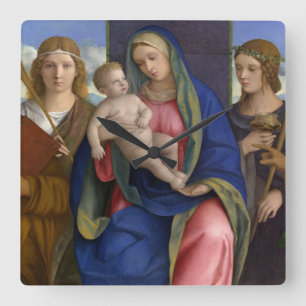 Madonna und Kind mit Heiligen Quadratische Wanduhr