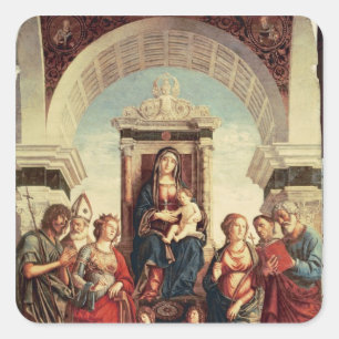 Madonna und Kind mit Heiligen Quadratischer Aufkleber