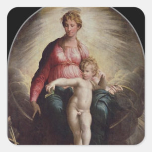 Madonna und Kind mit Johannes und St Jerome, 15 Quadratischer Aufkleber