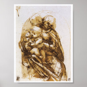 Madonna und Kind mit Katze, Leonardo da Vinci Poster