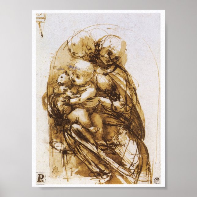 Madonna und Kind mit Katze, Leonardo da Vinci Poster (Vorne)
