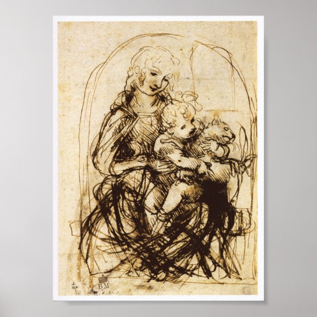 Madonna und Kind mit Katze, Leonardo da Vinci Poster (Vorne)