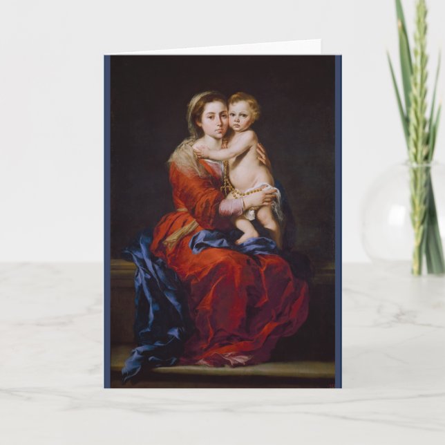 Madonna und Kind mit Rosary ... Weihnachtskarte Karte (Vorderseite)