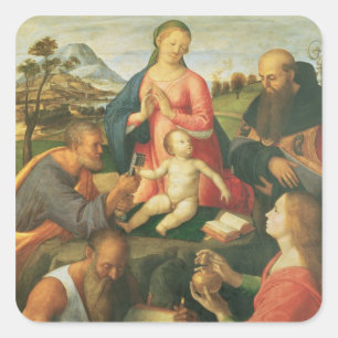 Madonna und Kind mit SS. Peter, Jerome und Mary Quadratischer Aufkleber