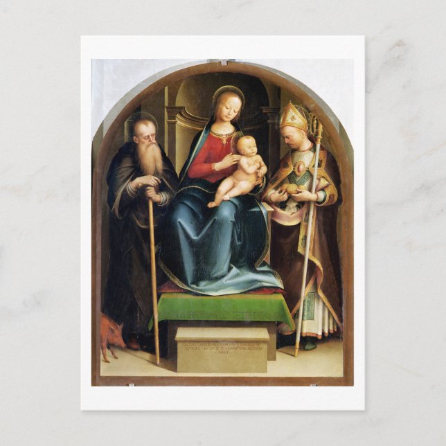 Madonna und Kind mit St. Anthony Abbot und St. N Postkarte (Vorderseite)