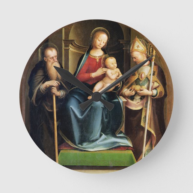 Madonna und Kind mit St- Anthonyabt und St. N Runde Wanduhr (Vorderseite)