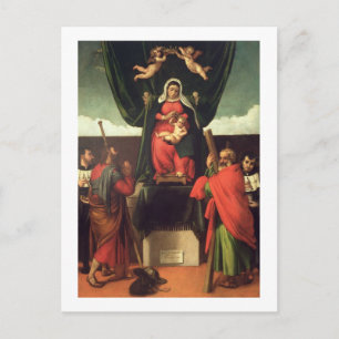 Madonna und Kind mit vier Heiligen bezaubert, 1546 Postkarte