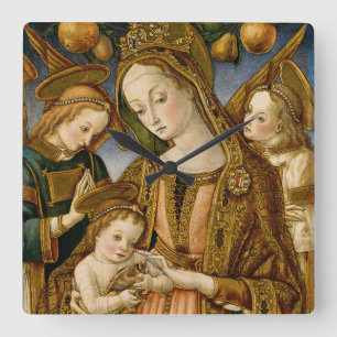 Madonna und Kind mit zwei Engeln Quadratische Wanduhr