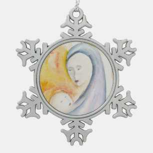 Madonna und Kind Moderne religiöse Weihnachten Schneeflocken Zinn-Ornament