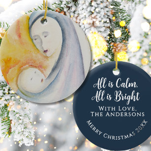 Madonna und Kind religiöses Andenken dunkelblau Keramik Ornament