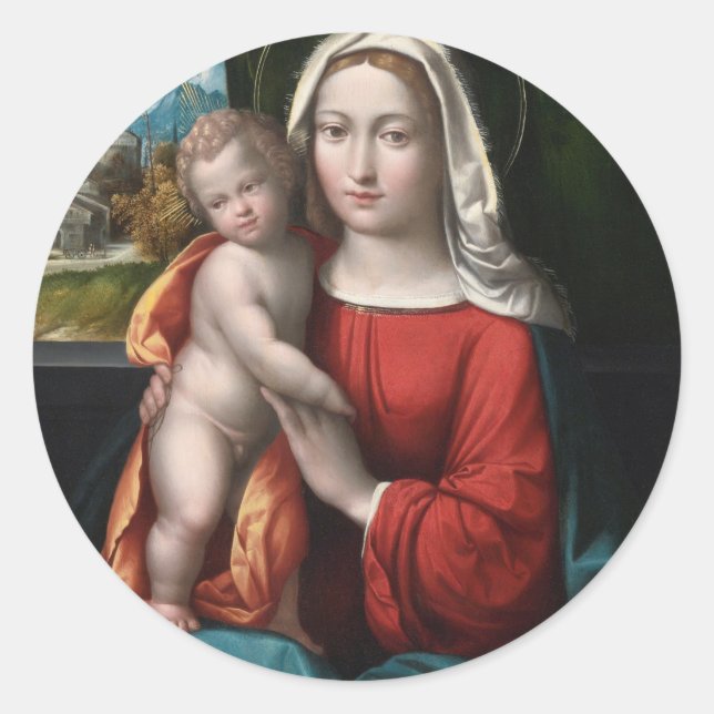 Madonna und Kind Runder Aufkleber (Vorderseite)
