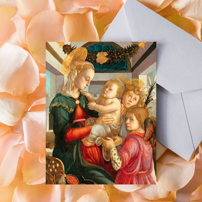 Madonna und Kind Sandro Botticelli Christlich Postkarte (Madonna & Child with Two Angels Sandro Botticelli Postcard)