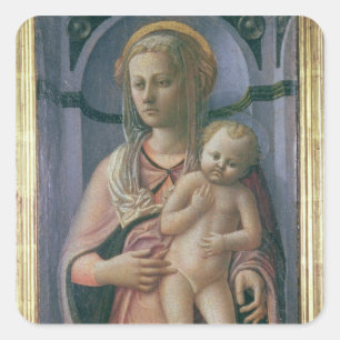 Madonna und Kind (Tempera auf Platte) Quadratischer Aufkleber