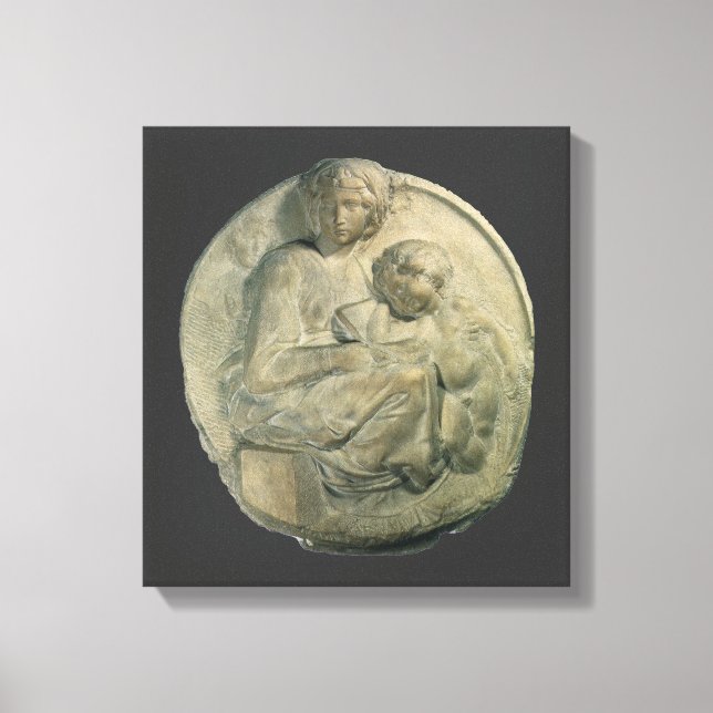 Madonna und Kind, Tondo Pitti von Michelangelo Leinwanddruck (Vorderseite)