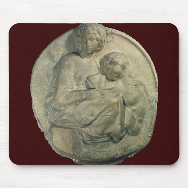 Madonna und Kind, Tondo Pitti von Michelangelo Mousepad (Vorne)