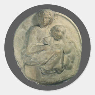 Madonna und Kind, Tondo Pitti von Michelangelo Runder Aufkleber