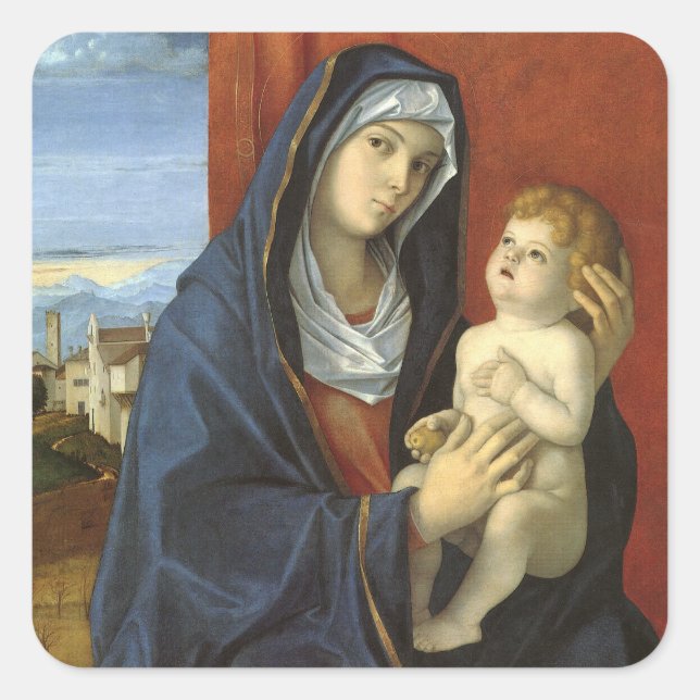 Madonna und Kind von Giovanni Bellini Quadratischer Aufkleber (Vorderseite)