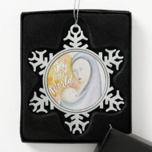 Madonna und Kind Wasserfarbe Freude für die Welt  Schneeflocken Zinn-Ornament