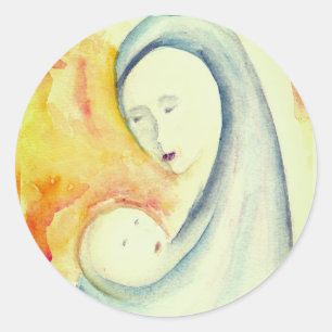 Madonna und Kind Weihnachten Geburt Christi Aquare Runder Aufkleber