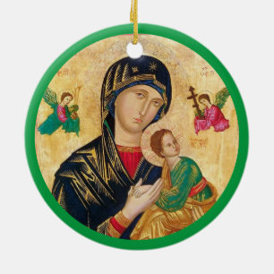 Madonna und Kind Weihnachten & grüner Rahmen Keramik Ornament