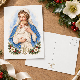 Madonna-und-Kind-Weihnachtskarte mit goldenem IHS Feiertagspostkarte