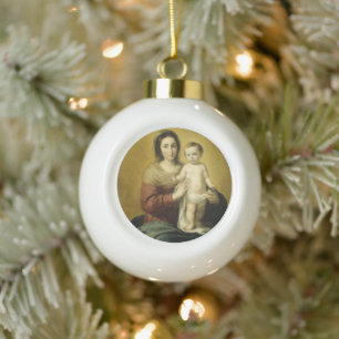 Madonna und Kind, Weihnachtsschmuck in Kunstoptik Keramik Kugel-Ornament