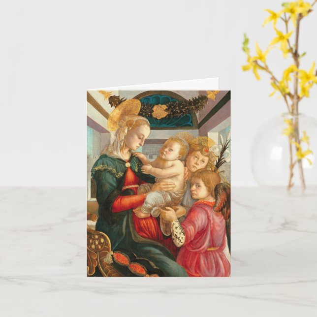 Madonna und Kind Zwei Engel Botticelli Weihnachten Karte (Gelbe Blume)