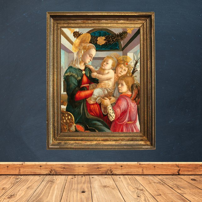 Madonna und Kind Zwei Engel Sandro Botticelli Poster (Madonna and Child with Two Angels by Sandro Botticelli - Catholic Christian Poster)