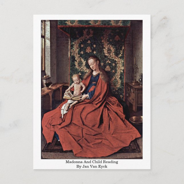 Madonna und Kinderlesung von Jan Van Eyck Postkarte (Vorderseite)