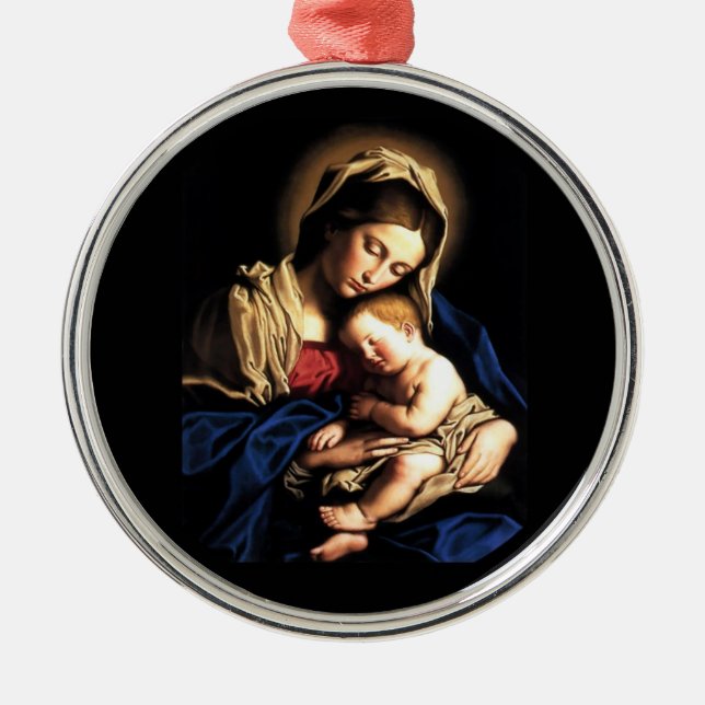 Madonna und Kinderrunde Verzierung Silbernes Ornament (Vorne)