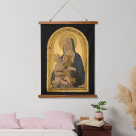 Madonna und Kindertapestes Wandteppich Mit Holzrahmen