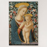 Madonna Virgin Mary Child Jesus Vintage Painting Puzzle<br><div class="desc">Custom, personalized, family kids christian christianity religious art lovers 1000 Teile jigsaw puzzle, featuring a beautiful detailed vintage painting, tempera on poplar panel, by an anonymous artist, featuring Madonna Virgin Mary and Child Jesus, and your note / greevent GS in An elegant falsch gold typography script. Made of sturdy cardboard...</div>