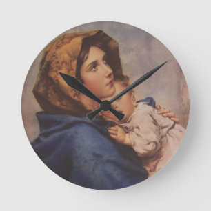 Madonna Virgin Mother Mary with Sleeping Jesus Runde Wanduhr