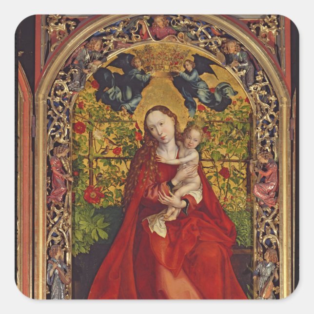 Madonna von der Rose Bower, 1473 Quadratischer Aufkleber (Vorderseite)