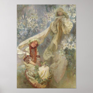 Madonna von Lilies von Alphonse Mucha Poster