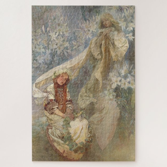 Madonna von Lilies von Alphonse Mucha Puzzle (Vertikal)