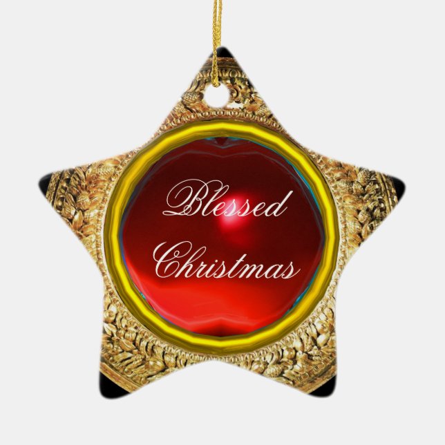 Madonna von Magnificat / Ruby Gemstone Star Keramik Ornament (Vorne)