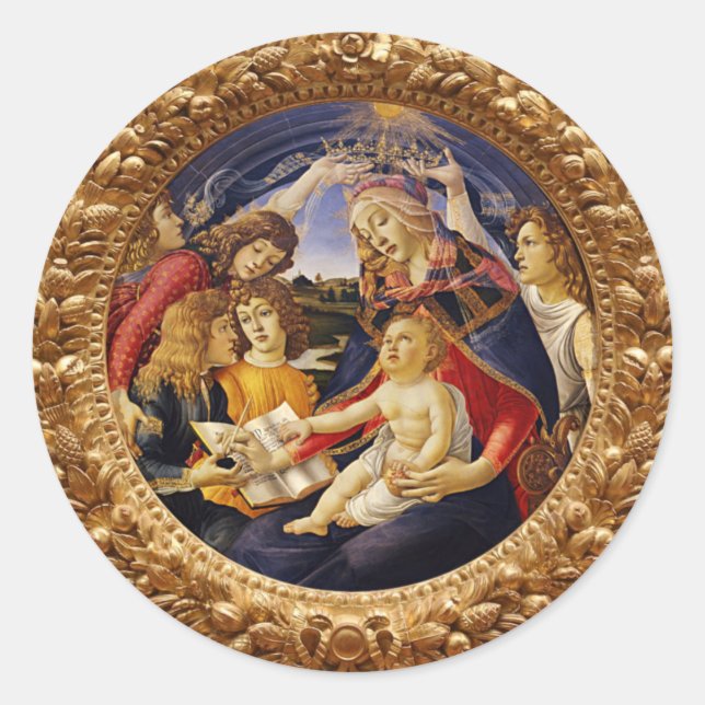 Madonna von Magnificat von Sandro Botticelli Runder Aufkleber (Vorderseite)
