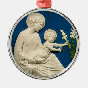 MADONNA WITH CHILD AND WHITE LILIES SILBERNES ORNAMENT