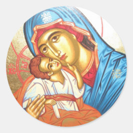 Madonna with Jesus Byzantine Religious Icon gold Runder Aufkleber