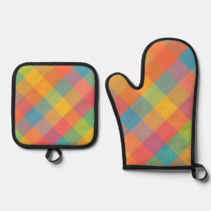 Madras Breeze - Diagonal Kariert Oven Mitt & Pot H Ofenhandschuh & Topflappen-Set