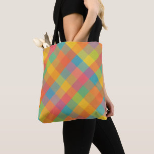 Madras Breeze - Diagonal Karierter Alltag Tote Bag