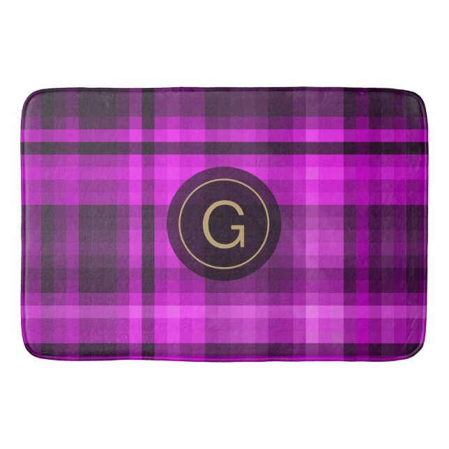 Madras Hot Pink Muster Initial Personalisiert Badematte (Vorderseite)