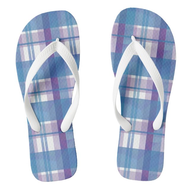 Madras Kariert Blau und Lila Flip Flops (Fußbett)