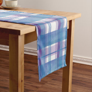 Madras Kariert Blau und Lila Kurzer Tischläufer