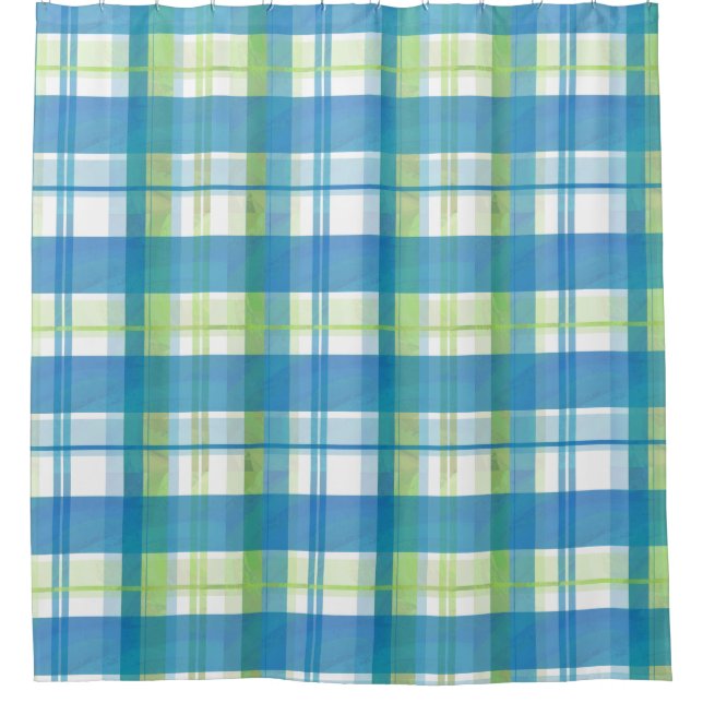 Madras Kariert Green und Blue Duschvorhang (Vorderseite)
